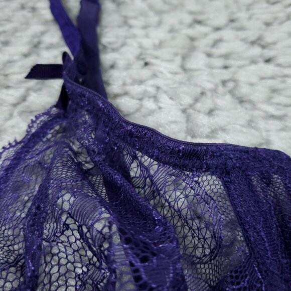 READ Mimi Holliday Unlined Underwire Lace Bra Purple Size 34D Silk Blend - Picture 9 of 9